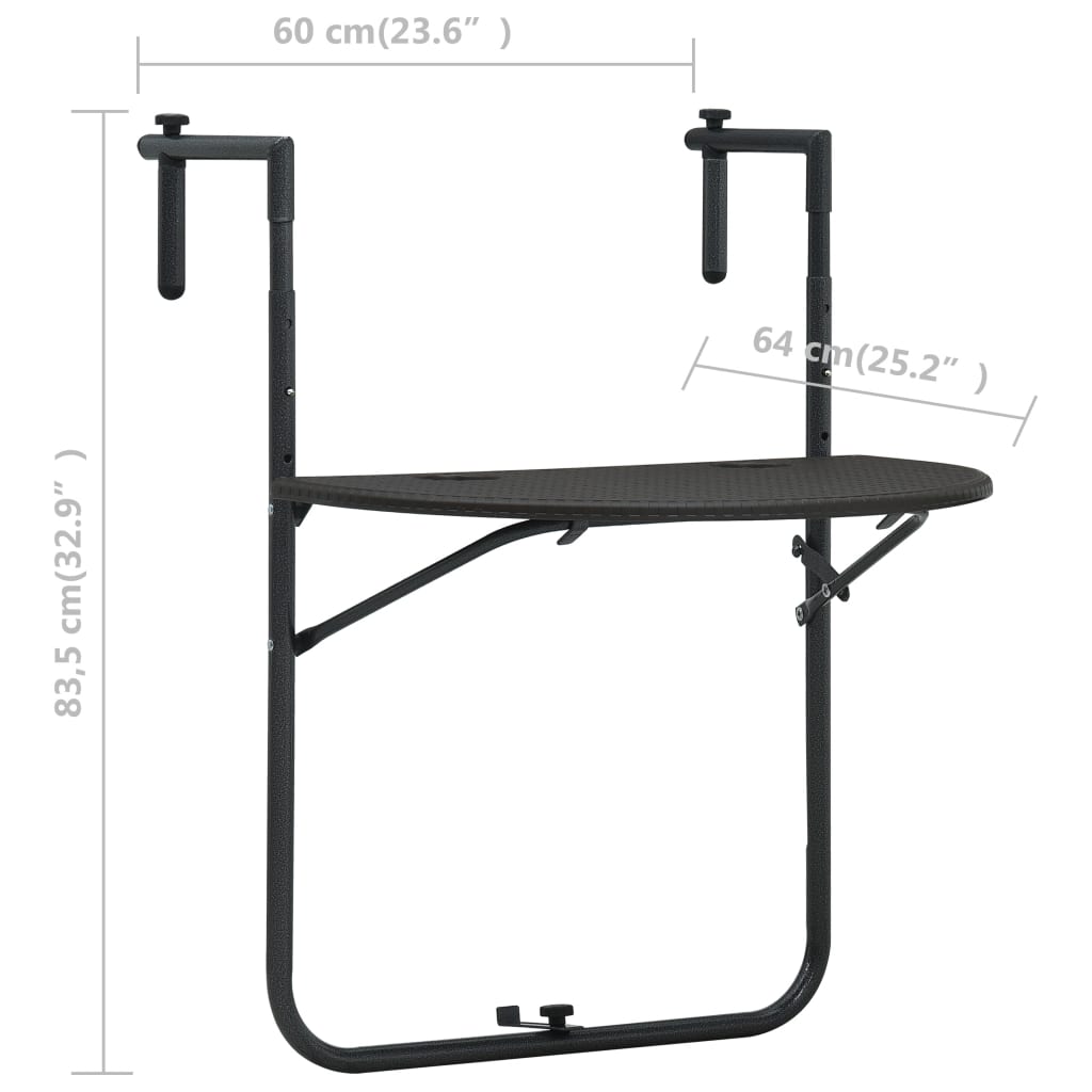 Balkontafel hangend 60x64x83,5 cm rattan-look kunststof bruin - AllerleiShop