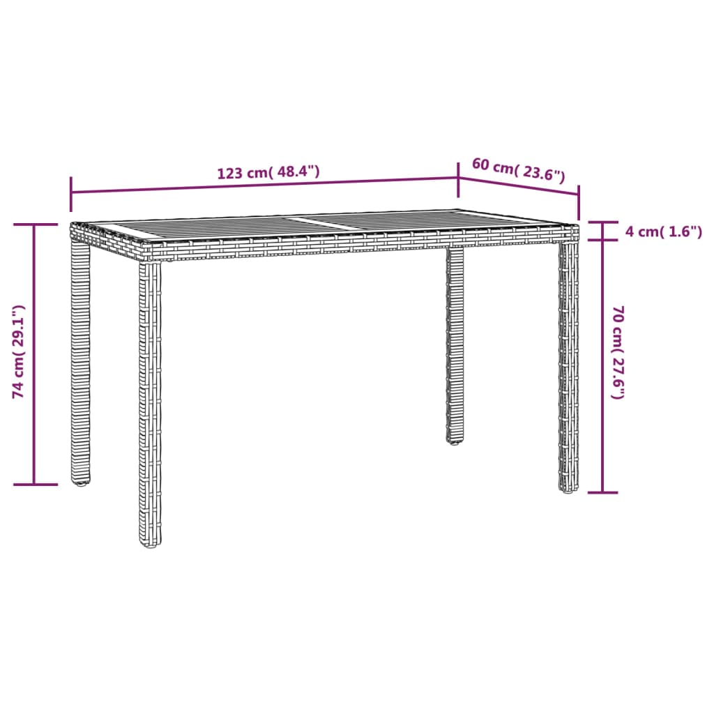 Tuintafel 123x60x74 cm massief acaciahout zwart en bruin - AllerleiShop