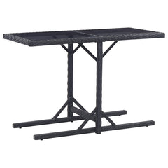 Tuintafel 110x53x72 cm glas en poly rattan zwart