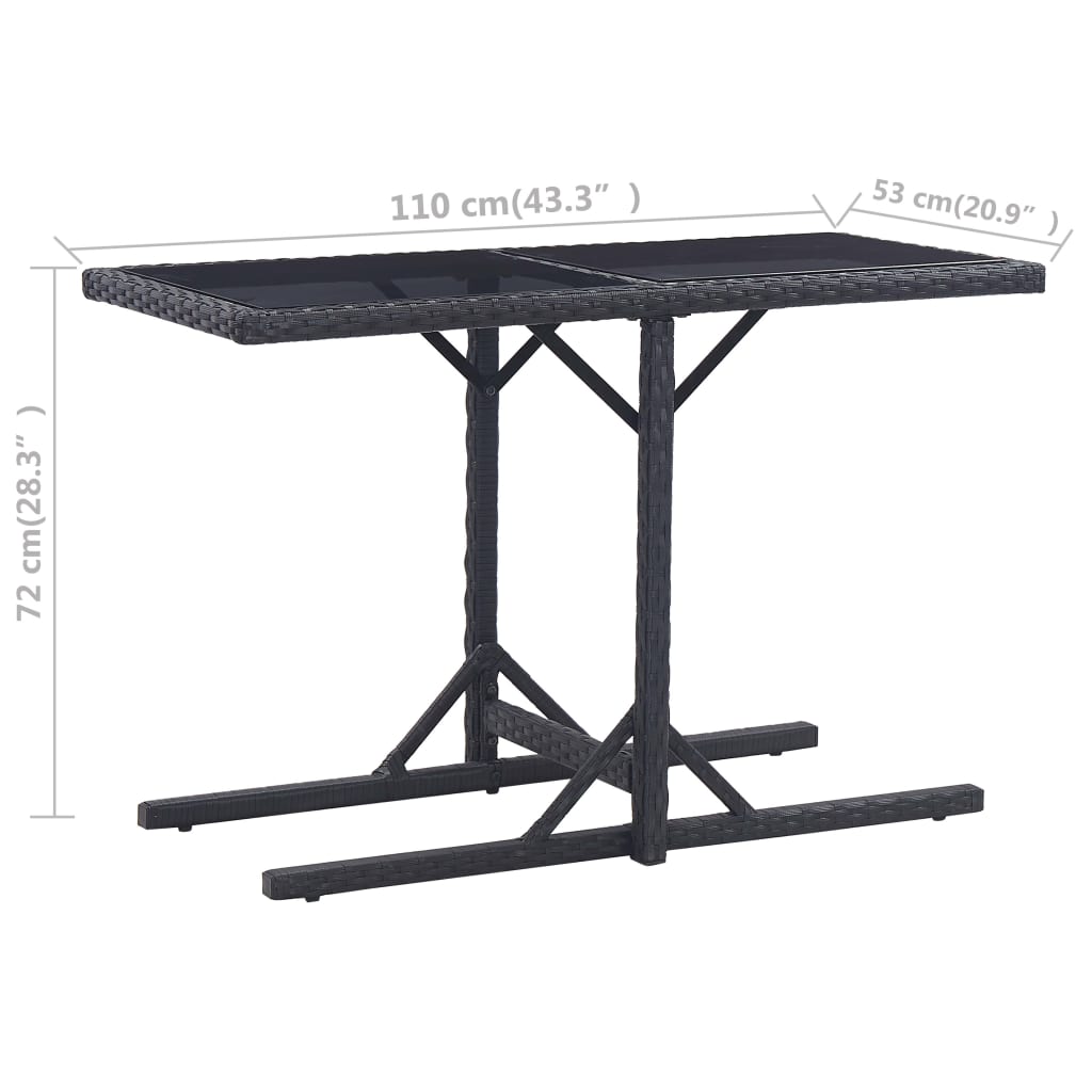 Tuintafel 110x53x72 cm glas en poly rattan zwart - AllerleiShop