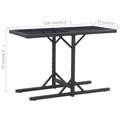 Tuintafel 110x53x72 cm glas en poly rattan zwart - AllerleiShop