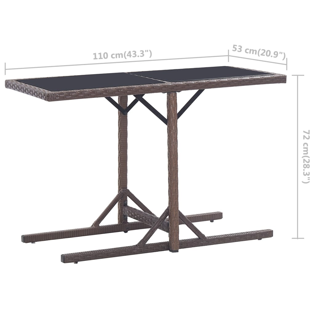 Tuintafel 110x53x72 cm glas en poly rattan bruin - AllerleiShop