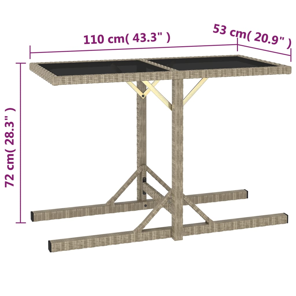 Tuintafel 110x53x72 cm glas en poly rattan beige - AllerleiShop