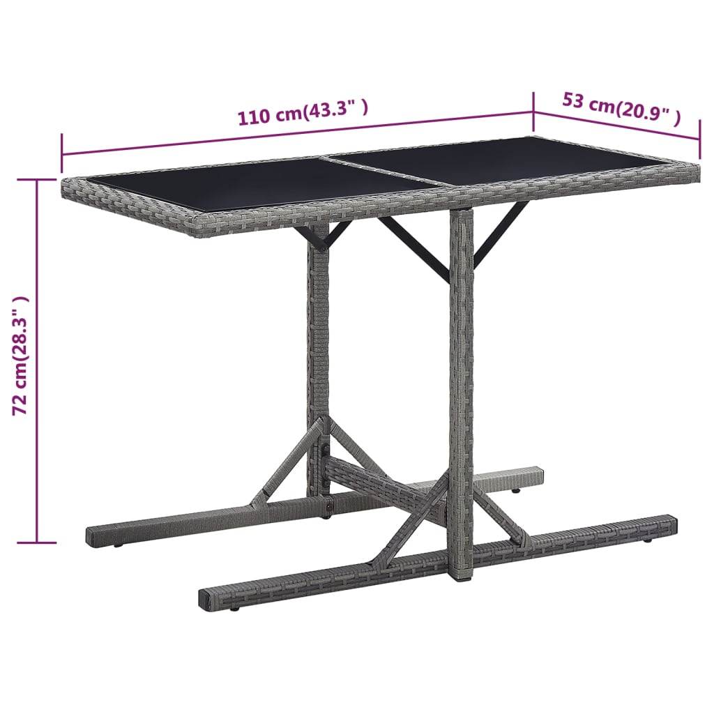 Tuintafel 110x53x72 cm glas en poly rattan antraciet - AllerleiShop