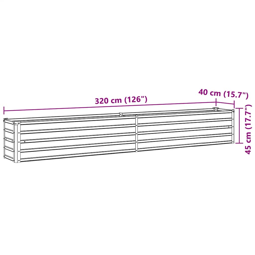 Plantenbak verhoogd 320x40x45 cm gegalvaniseerd staal groen - AllerleiShop