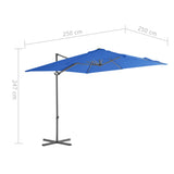 Zweefparasol met stalen paal 250x250 cm azuurblauw - AllerleiShop