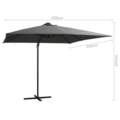 Zweefparasol met LED-verlichting en paal 250x250 cm antraciet - AllerleiShop