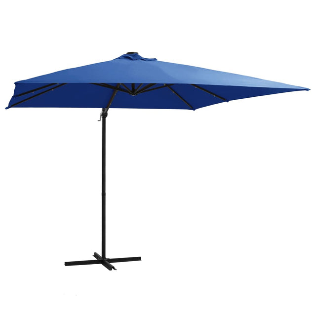 Zweefparasol met LED-verlichting en paal 250x250 cm azuurblauw - AllerleiShop