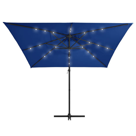 Zweefparasol met LED-verlichting en paal 250x250 cm azuurblauw - AllerleiShop