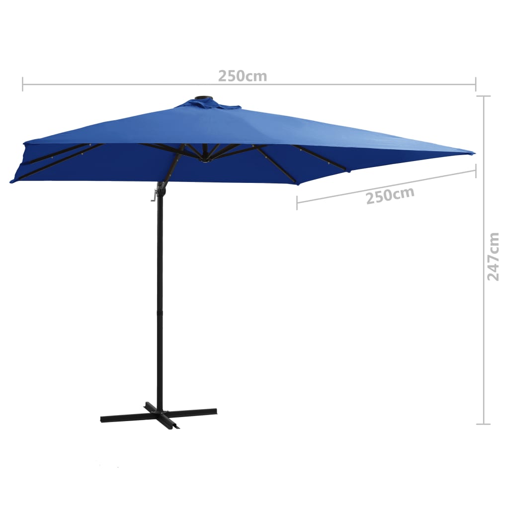 Zweefparasol met LED-verlichting en paal 250x250 cm azuurblauw - AllerleiShop