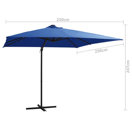 Zweefparasol met LED-verlichting en paal 250x250 cm azuurblauw - AllerleiShop