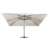 Zweefparasol met LED en aluminium paal 400x300 cm zandkleurig - AllerleiShop