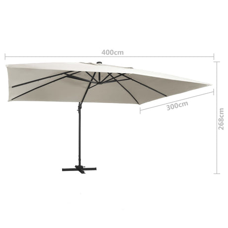 Zweefparasol met LED en aluminium paal 400x300 cm zandkleurig - AllerleiShop