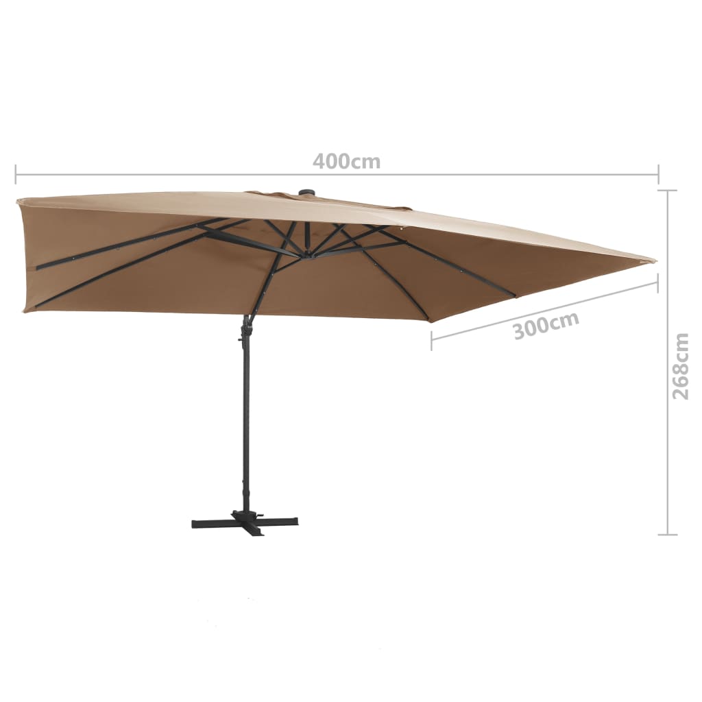 Zweefparasol met LED en aluminium paal 400x300 cm taupe - AllerleiShop