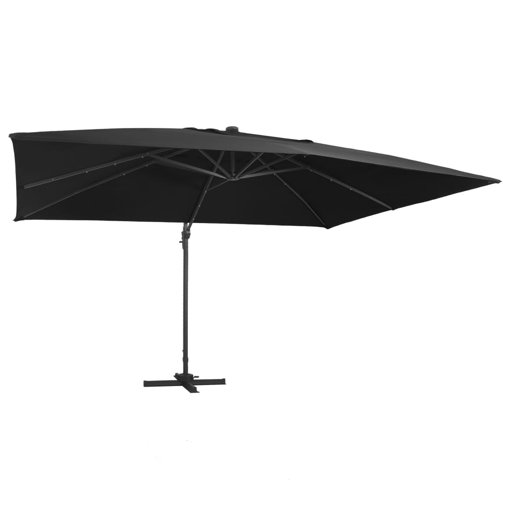 Zweefparasol met LED-verlichting en paal 400x300 cm zwart - AllerleiShop