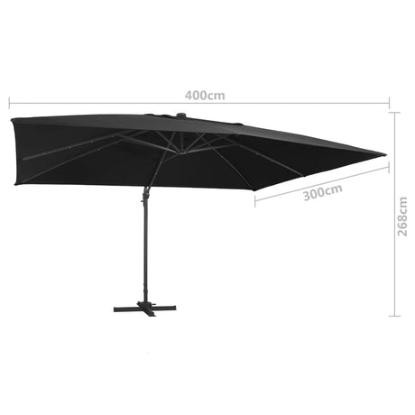 Zweefparasol met LED-verlichting en paal 400x300 cm zwart - AllerleiShop