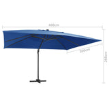 Zweefparasol met LED en aluminium paal 400x300 cm azuurblauw - AllerleiShop