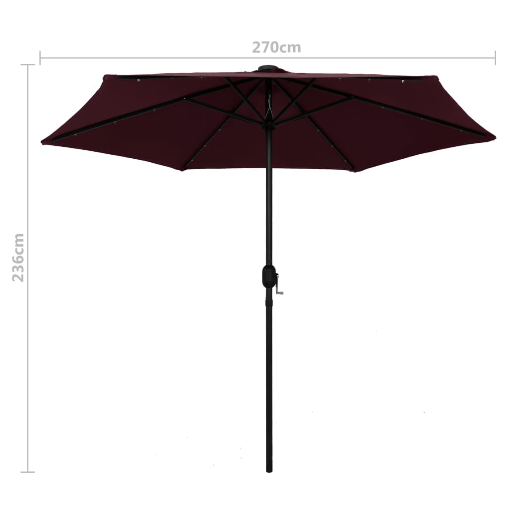 Parasol met LED-verlichting aluminium paal 270 cm bordeauxrood - AllerleiShop