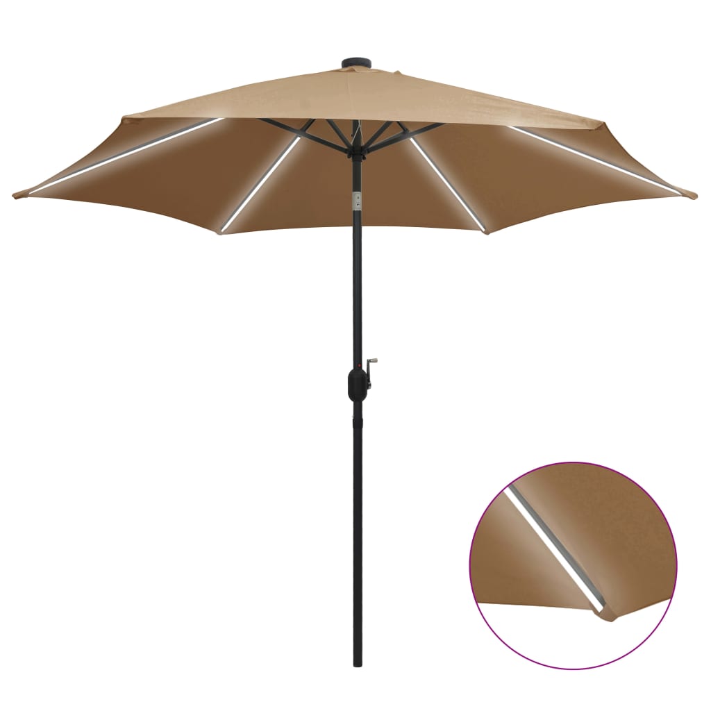 Parasol met LED-verlichting en aluminium paal 300 cm taupe - AllerleiShop