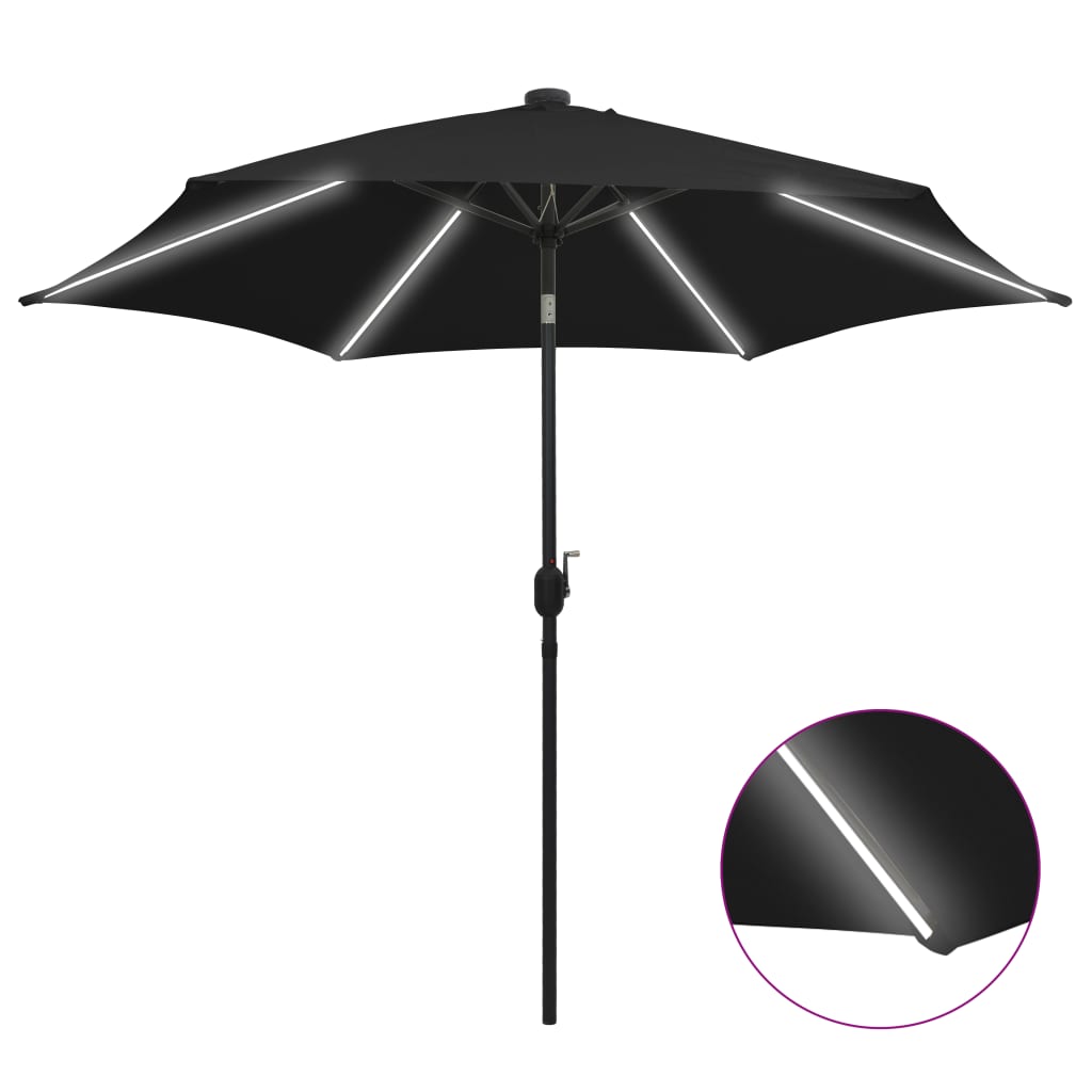 Parasol met LED-verlichting en aluminium paal 300 cm zwart - AllerleiShop