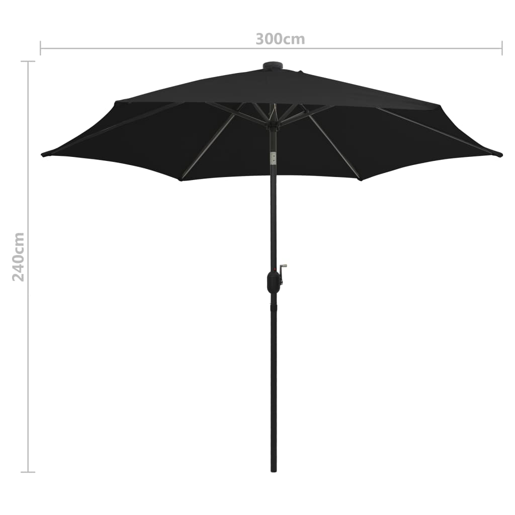 Parasol met LED-verlichting en aluminium paal 300 cm zwart - AllerleiShop