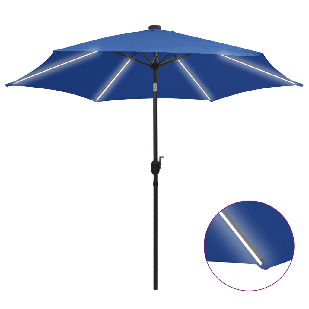 Parasol met LED-verlichting en aluminium paal 300 cm azuurblauw - AllerleiShop