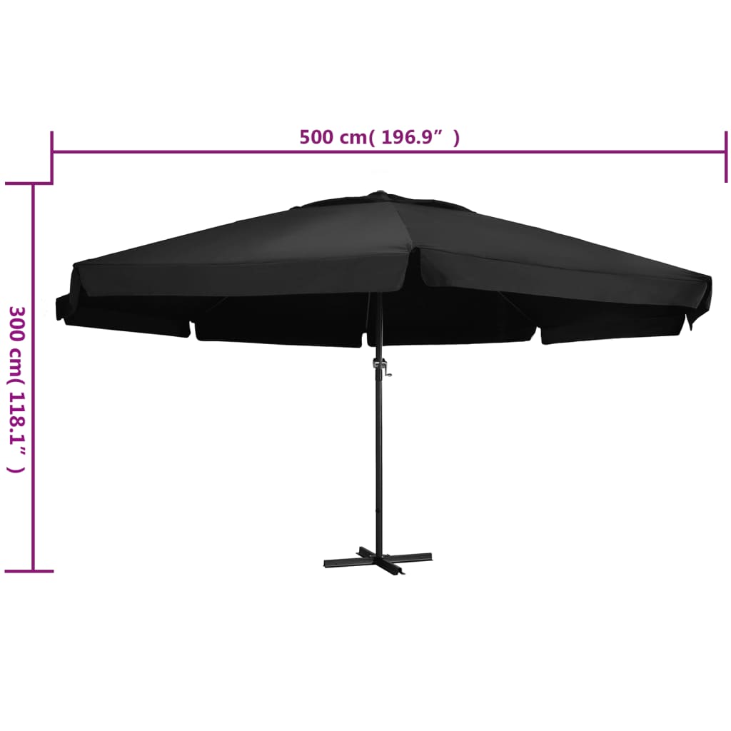 Parasol met aluminium paal 500 cm zwart - AllerleiShop