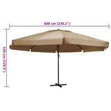 Parasol met aluminium paal 600 cm taupe