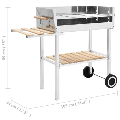 Trolleybarbecue met 2 schappen houtskool XXL roestvrij staal - AllerleiShop