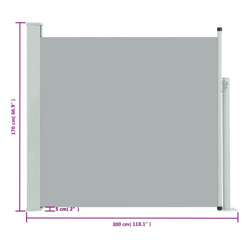 Tuinscherm uittrekbaar 170x300 cm grijs - AllerleiShop