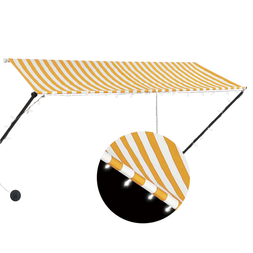 Luifel uittrekbaar met LED 300x150 cm geel en wit