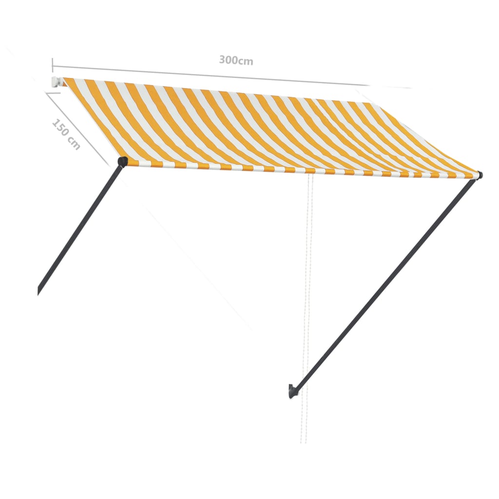 Luifel uittrekbaar met LED 300x150 cm geel en wit