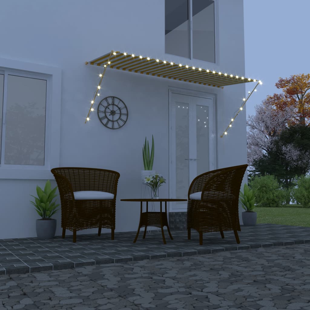 Luifel uittrekbaar met LED 300x150 cm geel en wit