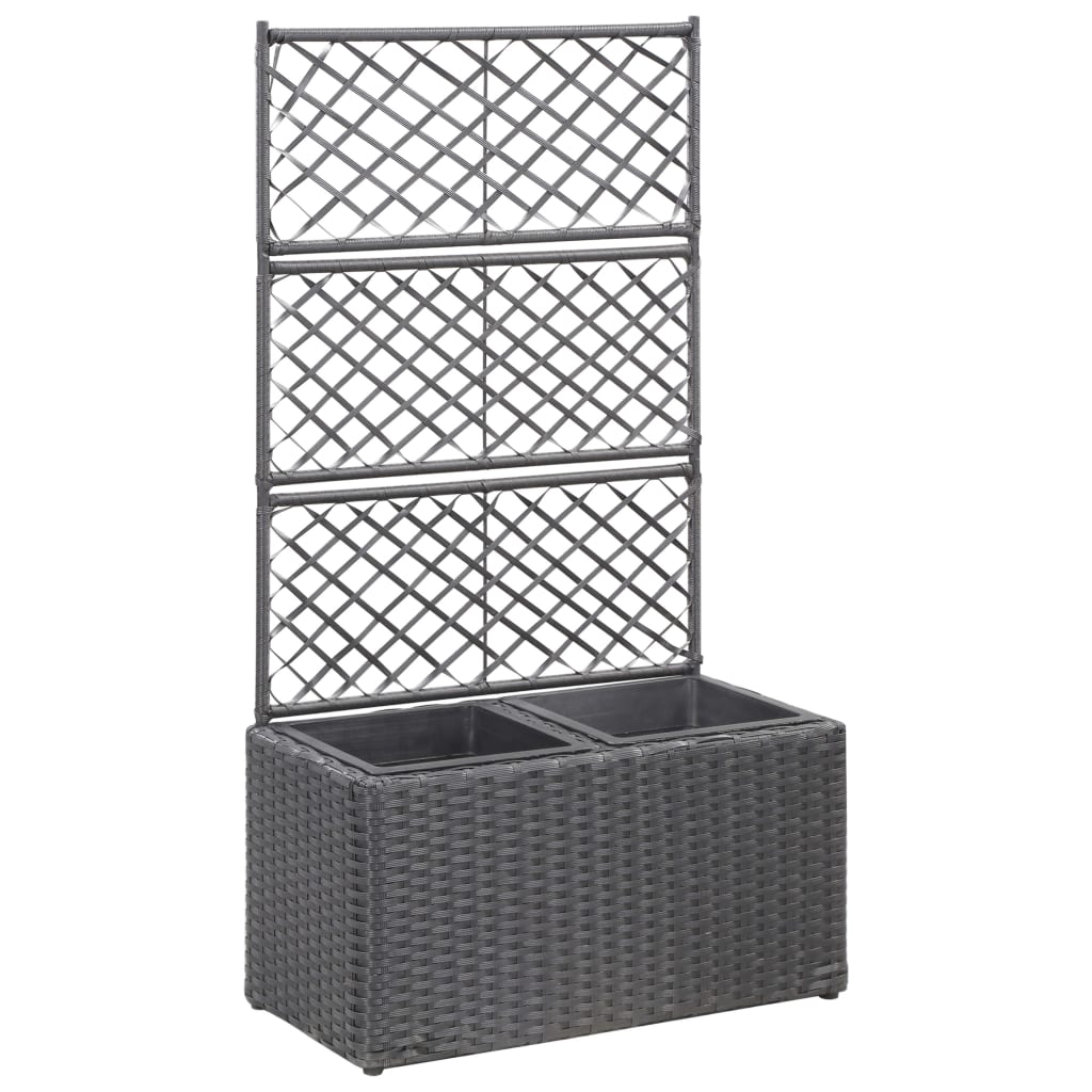 Latwerkplantenbak verhoogd met potten 58x30x107 cm rattan zwart - AllerleiShop