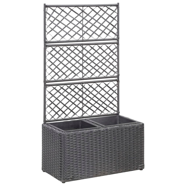 Latwerkplantenbak verhoogd met potten 58x30x107 cm rattan zwart - AllerleiShop