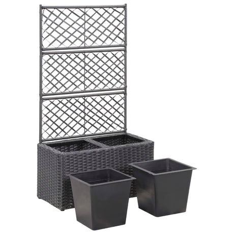 Latwerkplantenbak verhoogd met potten 58x30x107 cm rattan zwart - AllerleiShop