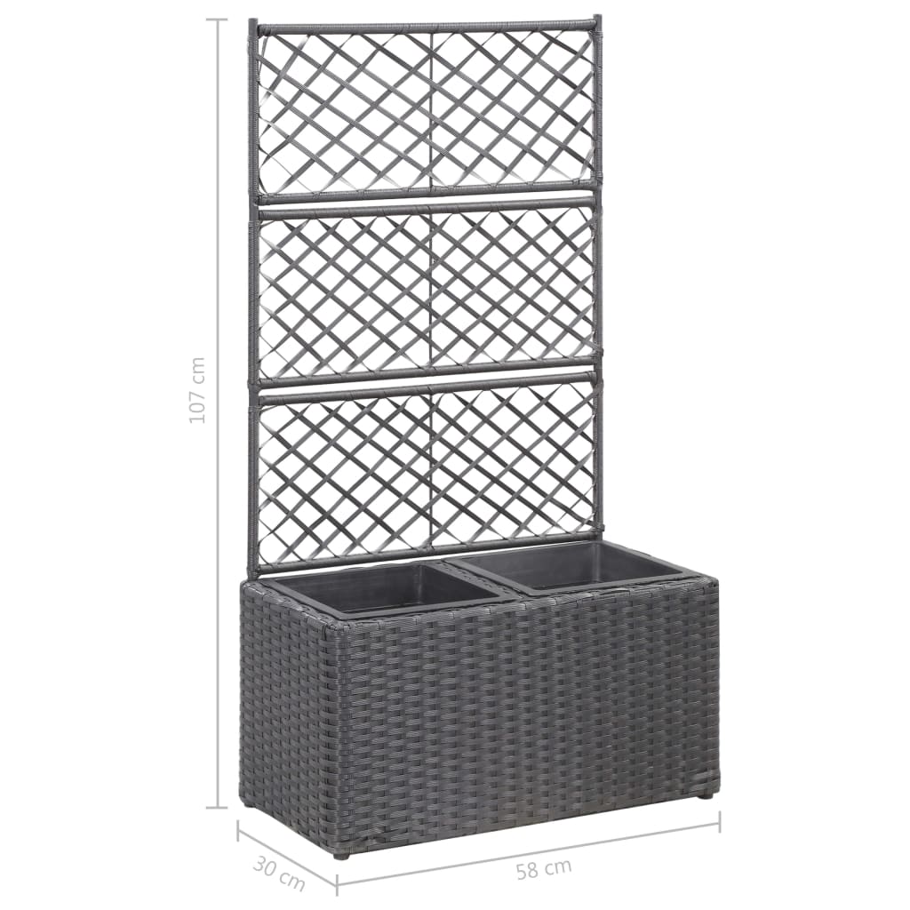 Latwerkplantenbak verhoogd met potten 58x30x107 cm rattan zwart - AllerleiShop