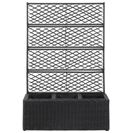 Latwerkplantenbak verhoogd met potten 83x30x130 cm rattan zwart - AllerleiShop