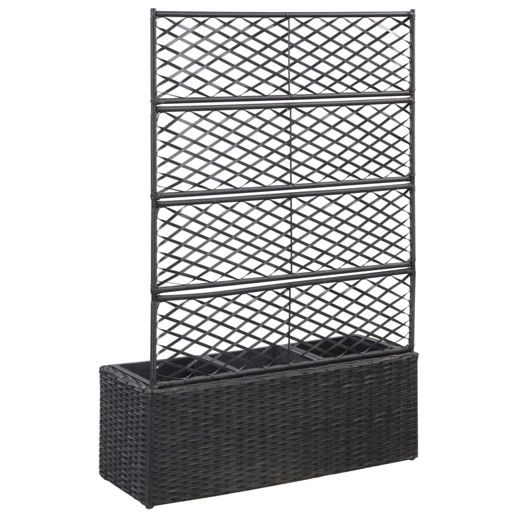 Latwerkplantenbak verhoogd met potten 83x30x130 cm rattan zwart - AllerleiShop