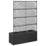 Latwerkplantenbak verhoogd met potten 83x30x130 cm rattan zwart - AllerleiShop