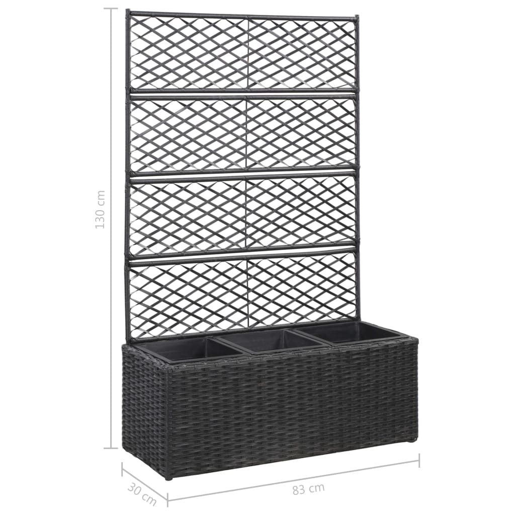 Latwerkplantenbak verhoogd met potten 83x30x130 cm rattan zwart - AllerleiShop