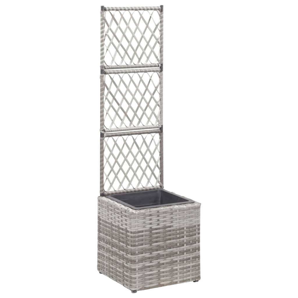 Latwerkplantenbak verhoogd met 1 pot 30x30x107 cm rattan grijs - AllerleiShop