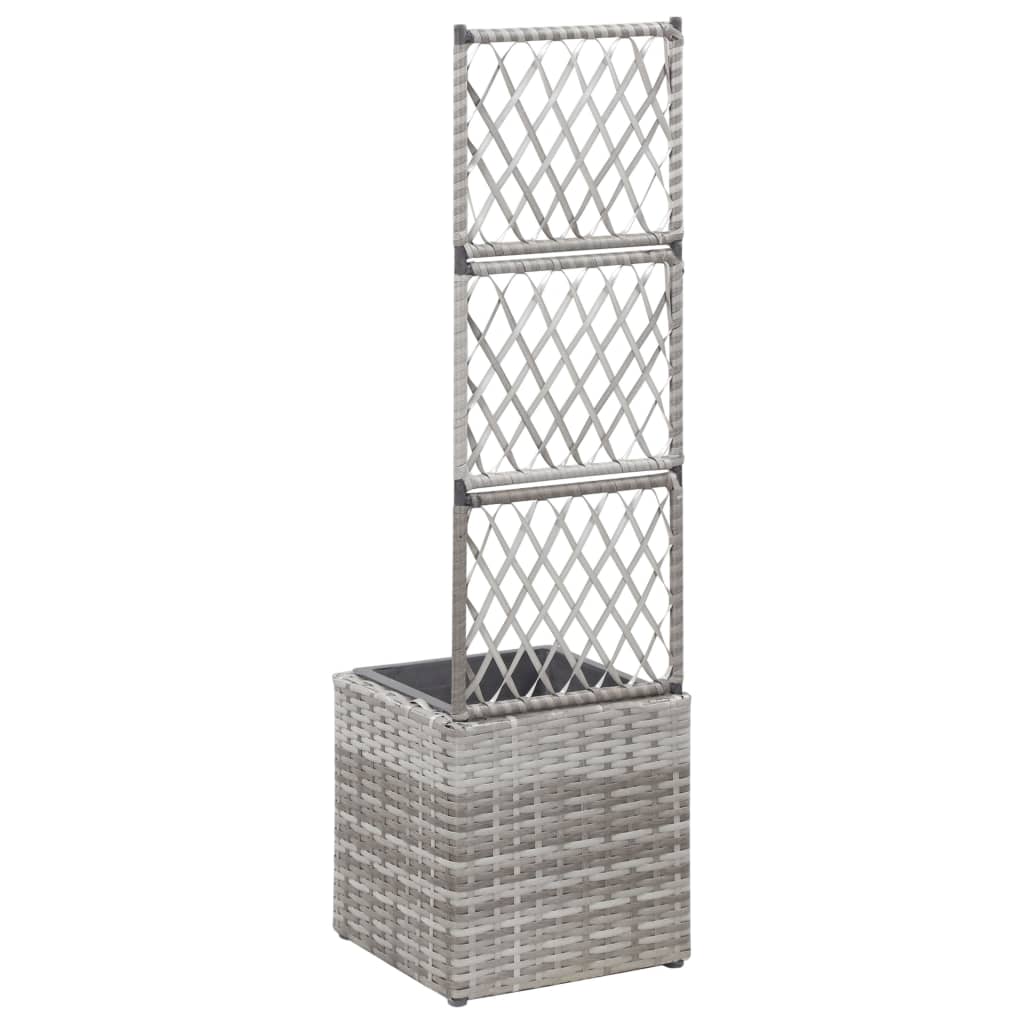 Latwerkplantenbak verhoogd met 1 pot 30x30x107 cm rattan grijs - AllerleiShop