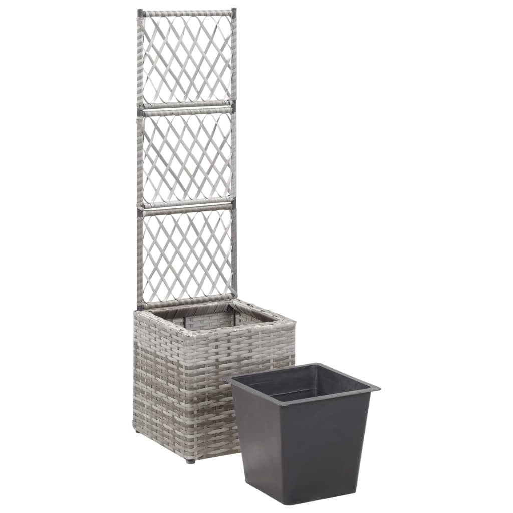 Latwerkplantenbak verhoogd met 1 pot 30x30x107 cm rattan grijs - AllerleiShop