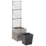 Latwerkplantenbak verhoogd met 1 pot 30x30x107 cm rattan grijs - AllerleiShop