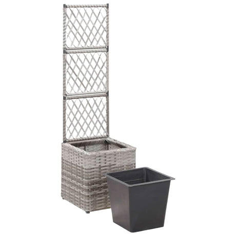 Latwerkplantenbak verhoogd met 1 pot 30x30x107 cm rattan grijs - AllerleiShop