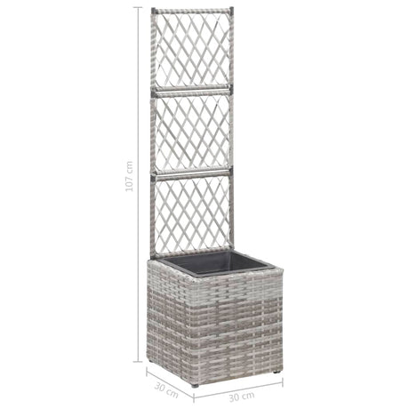 Latwerkplantenbak verhoogd met 1 pot 30x30x107 cm rattan grijs - AllerleiShop