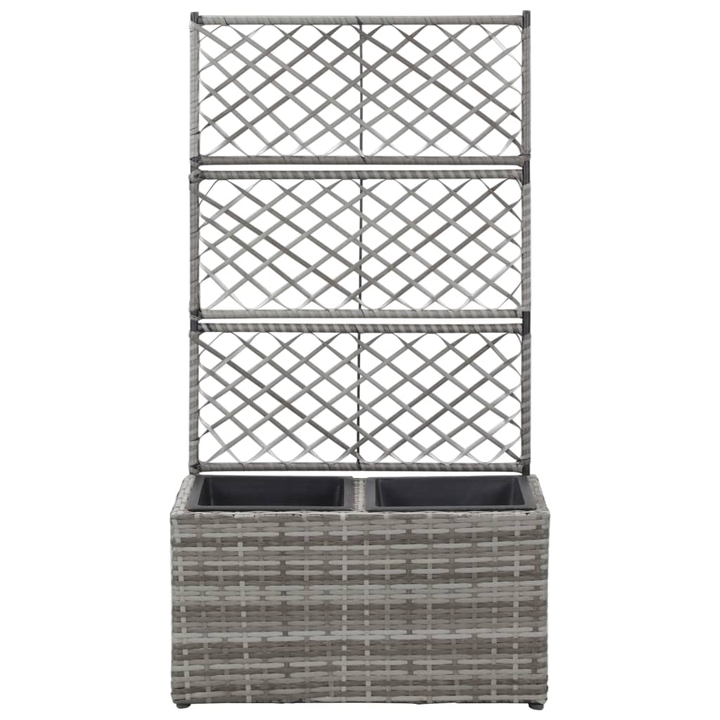 Latwerkplantenbak verhoogd met potten 58x30x107 cm rattan grijs - AllerleiShop