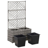 Latwerkplantenbak verhoogd met potten 58x30x107 cm rattan grijs - AllerleiShop