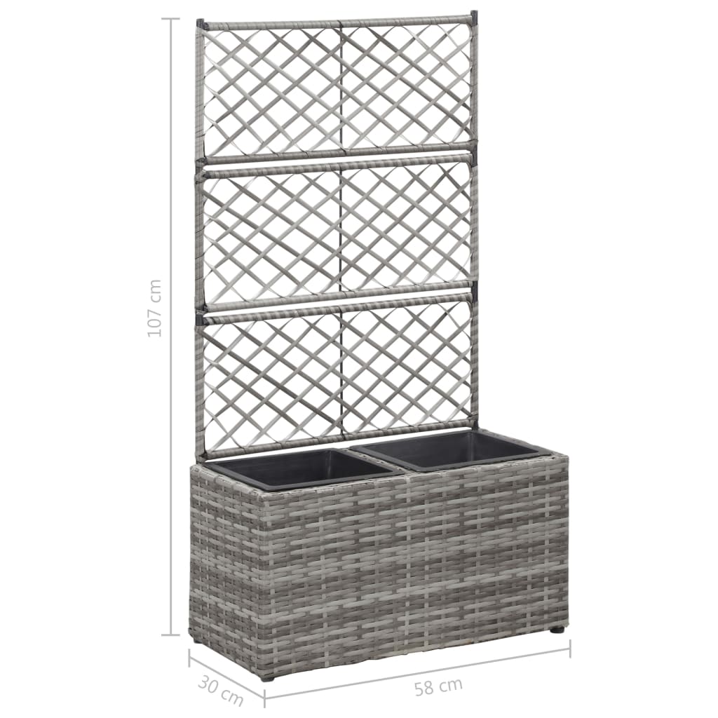 Latwerkplantenbak verhoogd met potten 58x30x107 cm rattan grijs - AllerleiShop